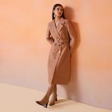 RSVP by Nykaa Fashion Beige Solid Double Breasted Long Overcoat
