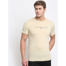 VENITIAN Men Printed Round Neck Cotton Beige T-shirt