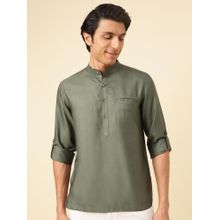 Fabindia Olive Viscose Silk Slim Fit Mid Placket Shirt