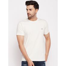 98 Degree North Mens Cotton Lycra Off White Round Neck T-Shirt