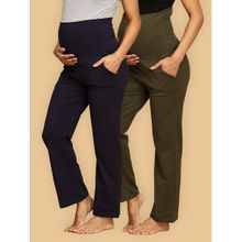The Mom Store Comfy Maternity Trackpants Combo of 2 - Olive and Navy Blue