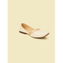 Manyavar Warm Cream Sequinned Juttis for Men