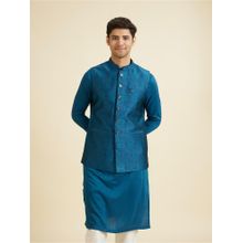 Manyavar Teal Blue Glamour Nehru Jacket for Men