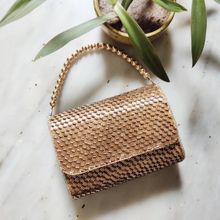 A Clutch Story Gold Weave Flap Over Hand Embroidered Clutch