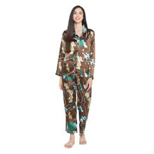Shopbloom Big Flower Print Satin Long Sleeve Women'S Night Suit - Brown
