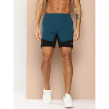 Alcis Men Teal and Black Colorblock Slim Fit Running Shorts
