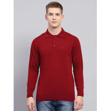 Monte Carlo Mens Solid Maroon Collar Neck Full Sleeve T-Shirt