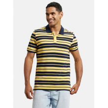 Jockey US93 Men Super Combed Cotton Striped Polo T-Shirt - Corn Silk and Navy