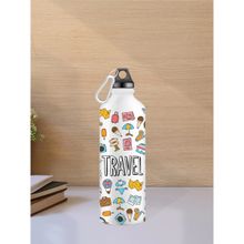 DecorTwist Printed Stainless Steel Water Bottle for Home & Office White