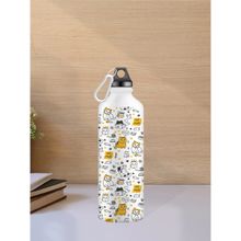DecorTwist Printed Stainless Steel Water Bottle for Home & Office White