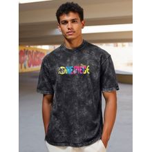Bewakoof Men's Black One Piece Graphic Printed Oversized Acid Wash T-shirt