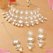 Zaveri Pearls Gold Tone Stones Beads Bridal Necklace Earring Maangtikka Set-ZPFK16902