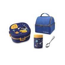 Little Surprise Box Blue Space Slice 2Pcs,Stainless Steel Soup Box And Lunch Box With Bag For Kids