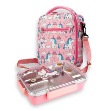 Little Surprise Box Pink Party Hat Unicorn Stainless Steel Kids Lunch Box With Matching Lunch Bag