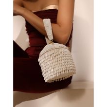 THE TAN CLAN White Bella Round Embellished Bucket Bag