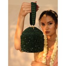THE TAN CLAN Green Emma Round Embellished Bucket Bag