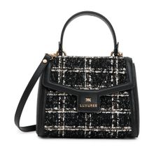 KLEIO Black Structured Tweed Hand Bag with Top Handle for Women