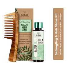Nat Habit Kacchi Neem Wood Comb for detangling & Pure Cold Pressed Castor oil