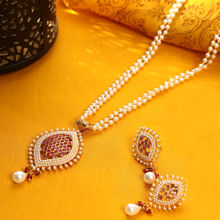 Priyaasi White Beads Ruby Gold Plated Necklace Set
