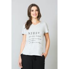 Van Heusen Women V-Neck & Short Sleeve Lounge Top - Light Grey Melange