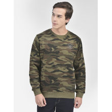 CRIMSOUNE CLUB Men Olive Camouflage Round Neck Sweatshirt