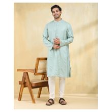 Fabindia Green Viscose Blend Dobby Long Kurta