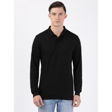 Jockey Am96 Mens Super Combed Cotton Rich Full Sleeve Polo T-shirt With Ribbed Cuffs-black