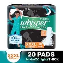 Whisper Bindazzz Night Thick XXXL Sanitary Pads for upto 0% Leaks - 75% Longer, 20 heavy flow Pads