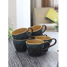 MIAH Decor Studio Pottery Ceramic Glazed Coffee Mugs Cum Serving Tea Cups Set Of 4, Green/mustrad