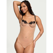 Victoria's Secret Beige Very Sexy Sheer Rose Dot Unlined Balconette Teddy Bodysuit