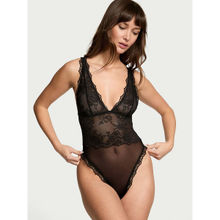 Victoria's Secret Black Very Sexy Sheer Rose Plunge Bodysuit