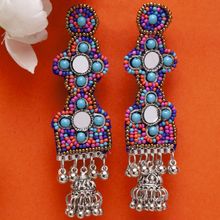 Moedbuille Handcrafted Multi Afghan Cut Work Design Brass Plated Antique Oxidised Jhumkas