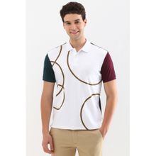 Allen Solly Men White Patterned Polo Neck T-Shirt
