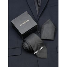 MUTAQINOTI Men Printed Black Tie With Pocket Square & Lapel Pin