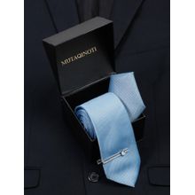 MUTAQINOTI Men Printed Blue Tie With Pocket Square & Lapel Pin