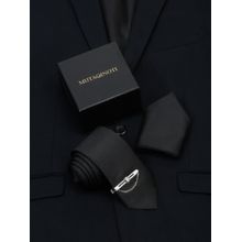 MUTAQINOTI Men Printed Black Tie With Pocket Square & Lapel Pin