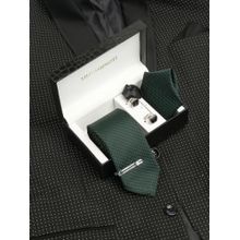 MUTAQINOTI Men Printed Green Tie Pocket Square Lapel Pin With Brooch & Cufflinks