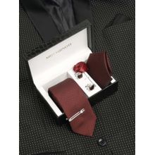 MUTAQINOTI Men Printed Red Tie Pocket Square Lapel Pin With Brooch & Cufflinks