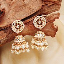 Zaveri Pearls Gold Tone Traditional Kundan & Pearls Jhumki Earring-ZPFK11012