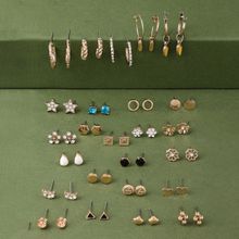 Zaveri Pearls Set Of 25 Gold Tone Smart Casual Wear Studs & Hoop Earrings-ZPFK14053