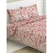 Haus & Kinder Leafy Oasis Pink 180 TC Cotton Printed Bedsheet Multi-Color (Queen)