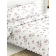 Haus & Kinder Lilac Dream 180 TC Cotton Printed Bedsheet White (Queen)