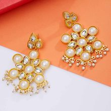 ZeroKaata Gold-toned Kundan And Pearl Studded Brass Dangle Earrings