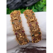 GRIIHAM Gold plated Laxmi Temple 2 bangles in multicolor stones (Pack of 2)