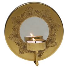 NAKSHIKATHAA Dohar Brass Plated Wall Sconce With Mirror - Set Of 2