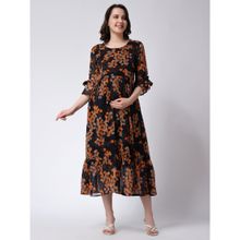 Moms Maternity Womens Georgette Floral Print Navy Blue Maxi Dress