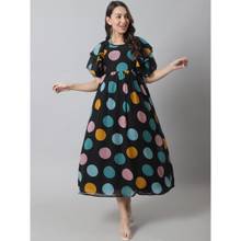 Moms Maternity Womens Maternity Georgette Black Polka Print Maxi Dress