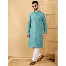 ETHNIC BAY Men Turquoise Embroidered Straight Kurta
