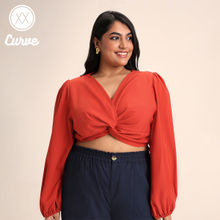Twenty Dresses by Nykaa Fashion Curve Rust Full Sleeves V Neck Crop Top