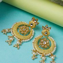 ZeroKaata Gold-toned Mint Green Kundan Studded Brass Dangle Earrings